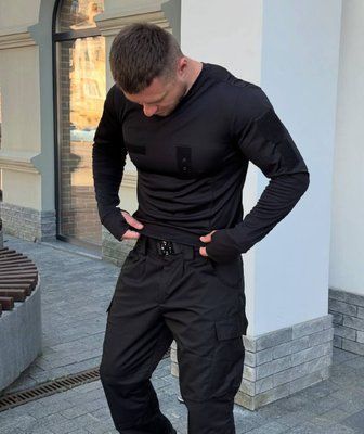 Тактичний лонгслів чоловічий 5.45style black із жетоном, Чорний, S