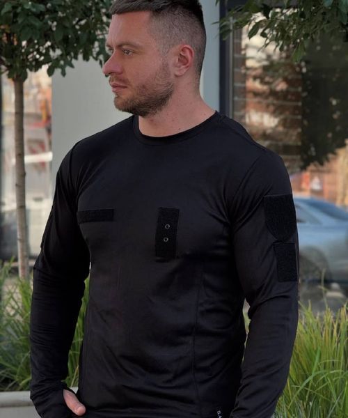 Тактичний лонгслів чоловічий 5.45style black із жетоном, Чорний, S