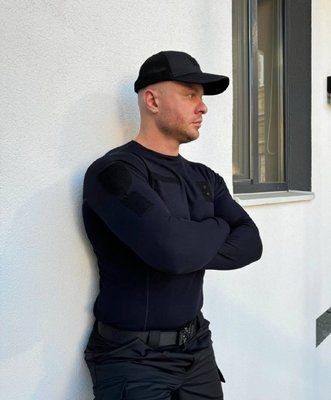 Тактичний лонгслів чоловічий 5.45style темно-синій із жетоном, Темно-синій, S