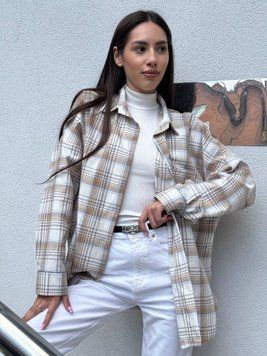 Картата сорочка бежева 5.45style жіноча, XL-3XL