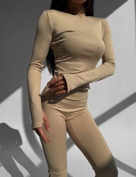 Комплект: легінси+лонгслів бежевого кольору 5.45style, XS
