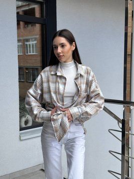 Картата сорочка 5.45style жіноча беж, XL-3XL